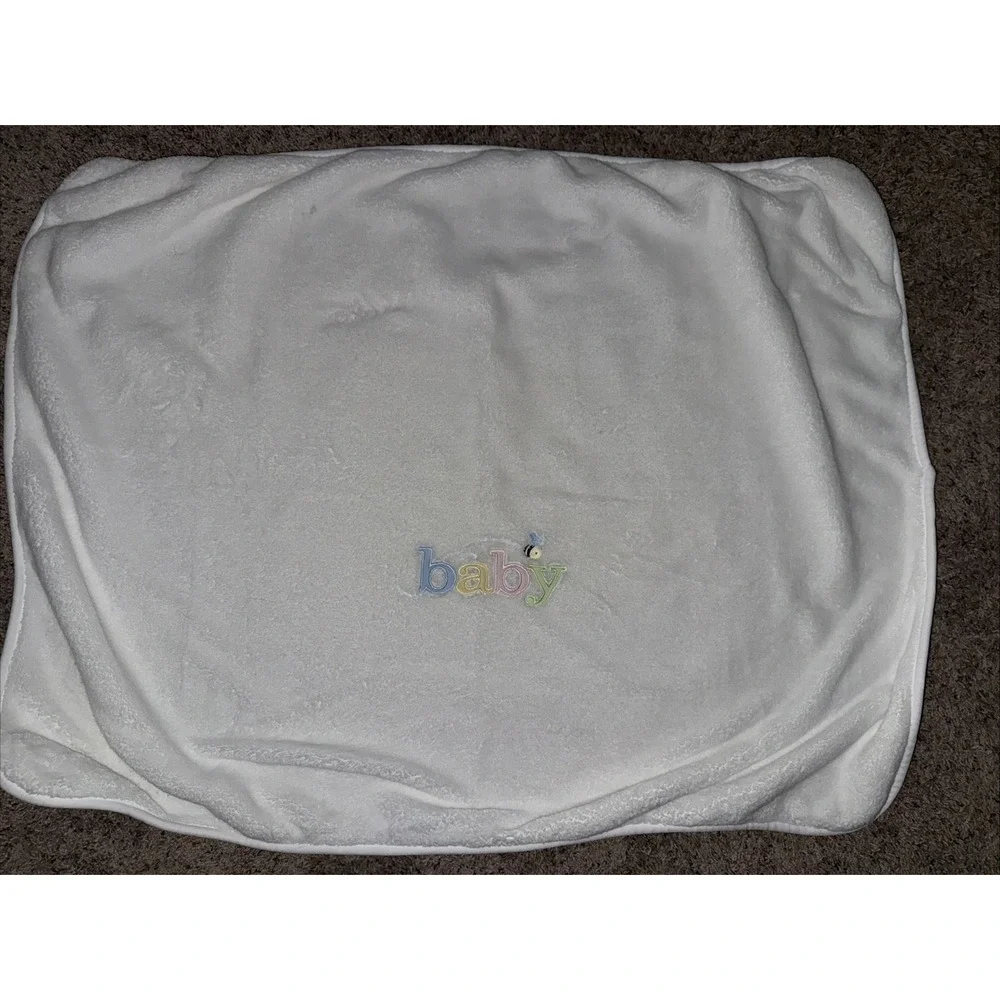 Vintage Carter's BABY White Bee Baby Fleece Crib Blanket Girl‎ 30 X 40